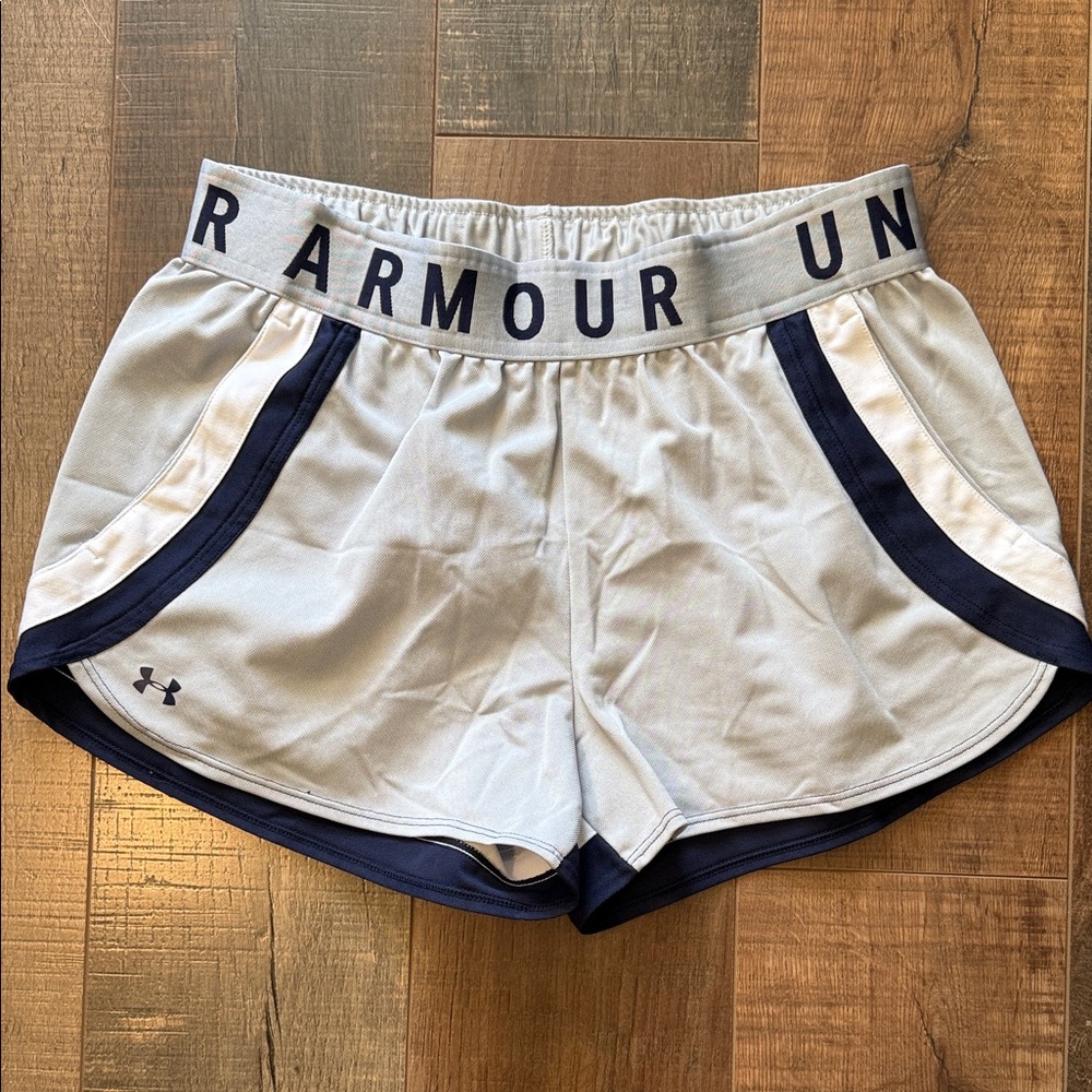 Under Armour Light Gray Athletic Shorts with Navy Accents